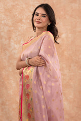 Lilac Ethnic Woven Banarasi Cotton Saree