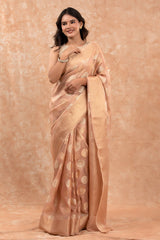 Rose Gold Woven Banarasi Cotton Saree