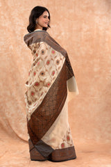 Cream & Grey Ethnic Woven  Banarasi Cotton Saree