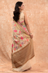 Coffee Cream Woven Banarasi Cotton Saree - Chinaya Banaras