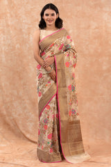 Women In Cream Woven Banarasi Cotton Saree At Chinaya Banaras