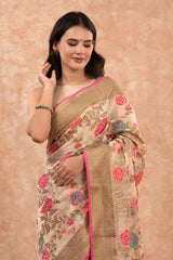Coffee Cream Woven Banarasi Cotton Saree