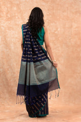 Sapphire Blue Striped Woven Banarasi Cotton Saree
