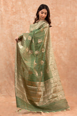 Olive Green Woven Banarasi Cotton Saree