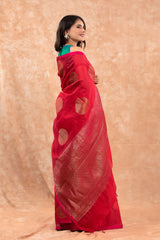 Crimson Pink Woven Banarasi Cotton Saree - Chinaya Banaras