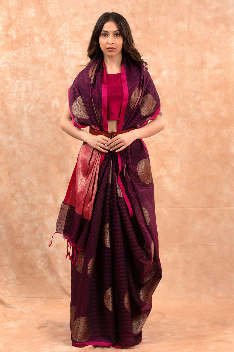 Tyrian purple Woven Banarasi Cotton Saree