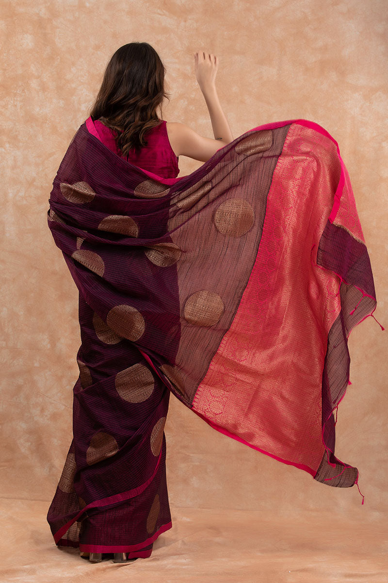 Tyrian purple Woven Banarasi Cotton Saree