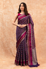 Women In Violet Geometrical Woven  Banarasi Cotton Saree At Chinaya Banaras