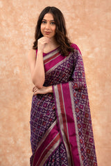 Voilet Geometrical Woven  Banarasi Cotton Saree