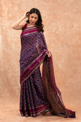 Violet Geometrical Woven Banarasi Cotton Saree - Chinaya Banaras