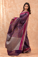 Violet Geometrical Woven Banarasi Cotton Saree - Chinaya Banaras