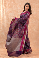 Voilet Geometrical Woven  Banarasi Cotton Saree