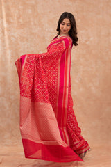 Bright Red Geometrical Woven Banarasi Cotton saree