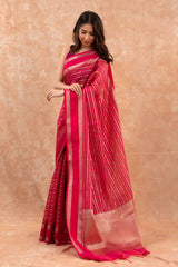 Cerise Pink Woven Banarasi Cotton Saree - Chinaya Banaras
