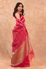 Cerise Pink Woven Banarasi Cotton Saree - Chinaya Banaras