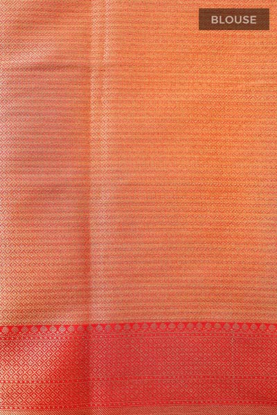 Orange Red Floral Jaal Woven Banarasi Cotton Saree - Chinaya Banaras