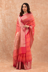 Salmon Peach Woven banarasi Cotton Saree - Chinaya Banaras