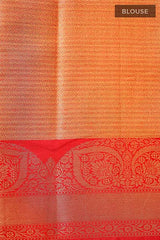 Orange Red Ethnic Woven Banarasi Cotton Saree - Chinaya Banaras