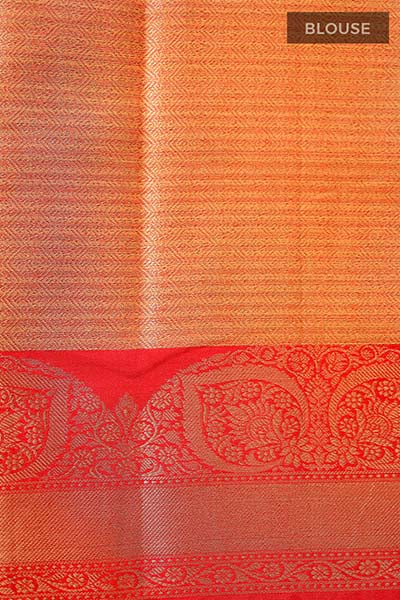 Orange Red Ethnic Woven Banarasi Cotton Saree - Chinaya Banaras