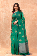 Green  Woven Banarasi Cotton Saree At Chinaya Banaras