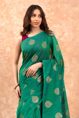 Persian Green Woven Banarasi Cotton Saree - Chinaya Banaras
