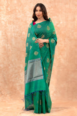 Persian Green Woven Banarasi Cotton Saree - Chinaya Banaras