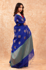 Royal Blue Woven Banarasi Cotton Saree - Chinaya Banaras