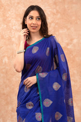 Royal Blue Woven Banarasi Cotton Saree - Chinaya Banaras
