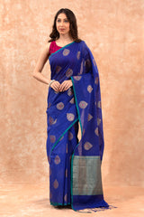 Royal Blue Woven Banarasi Cotton Saree