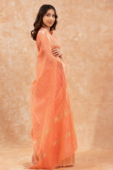 Coral Peach Woven Banarasi Cotton Saree - Chinaya Banaras