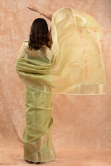 Pastel Green Woven Banarasi Cotton Saree - Chinaya Banaras