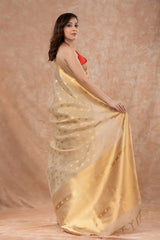 French Beige Ethnic Woven Banarasi Cotton Saree