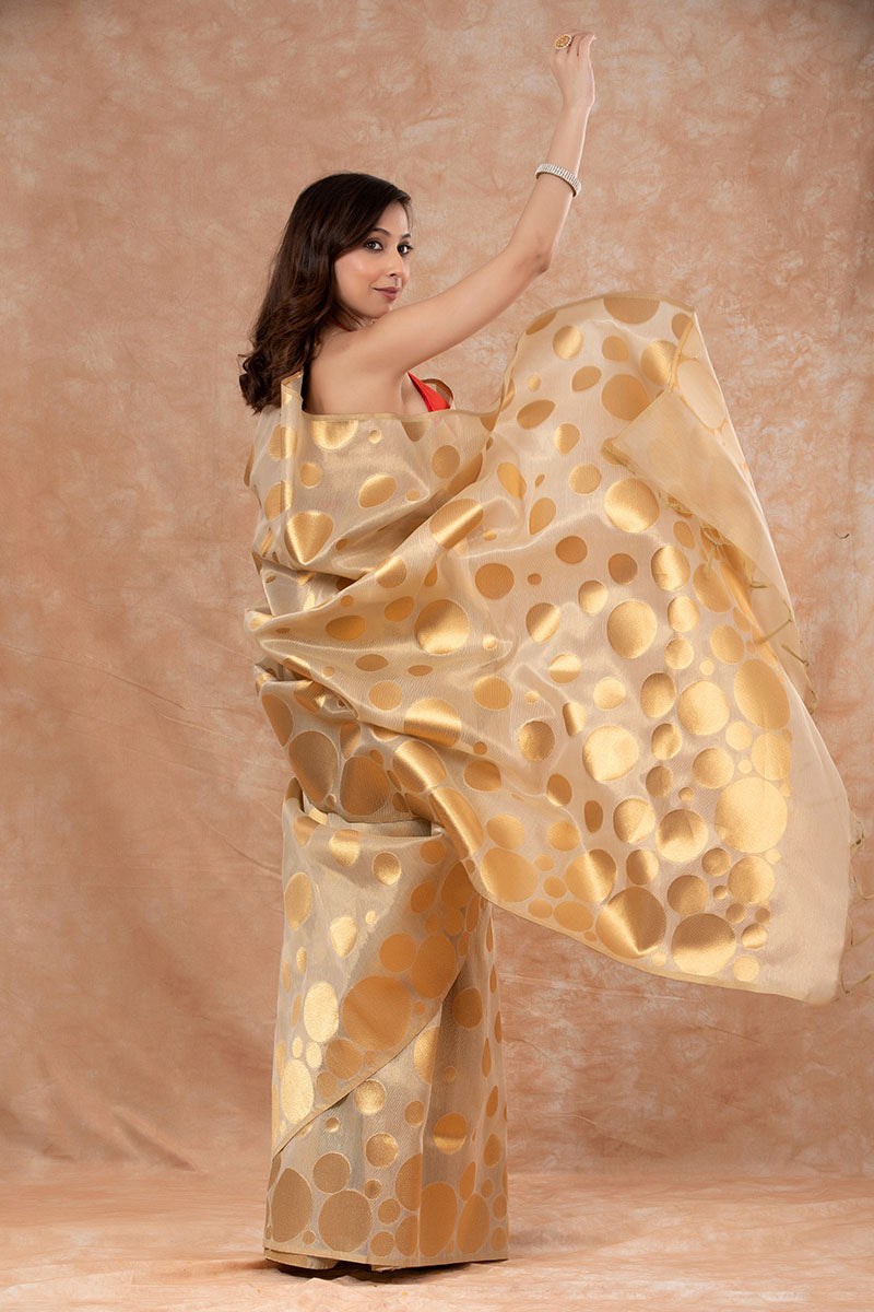 Gold Beige Woven Banarasi Cotton Saree