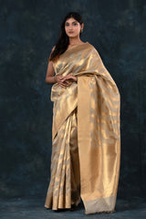 Pale Gold Traditional Woven Banarasi Cotton Saree