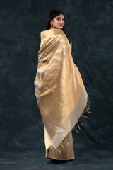 Pale Gold Traditional Woven Banarasi Cotton Saree