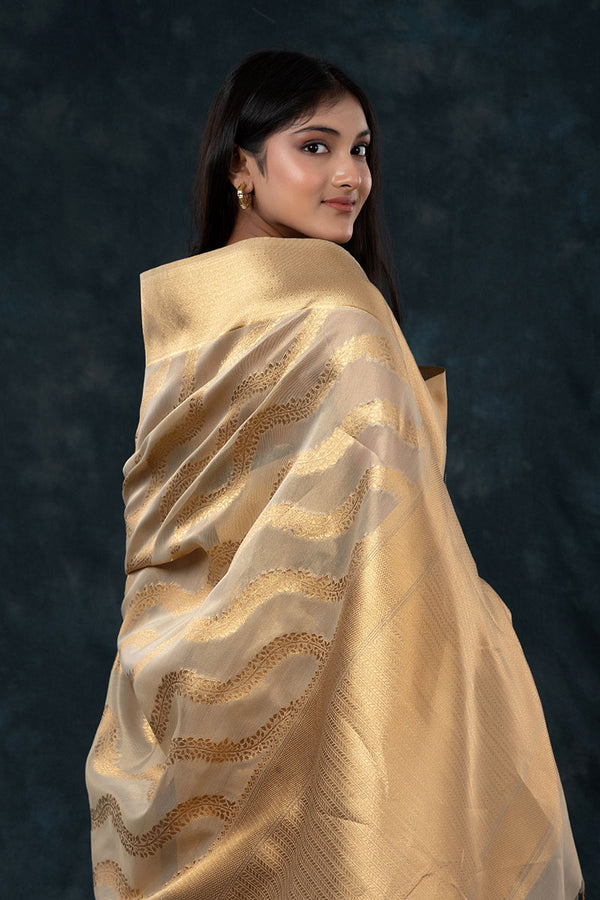 Pale Gold Traditional Woven Banarasi Cotton Saree