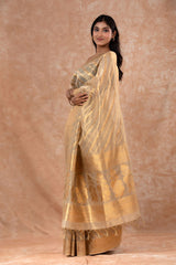 Glittery Gold Striped Woven Banarasi Cotton Saree