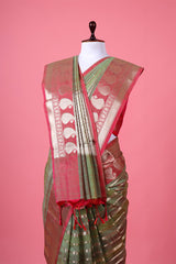 Pista Green Ethnic Woven Banarasi Cotton Saree - Chinaya Banaras