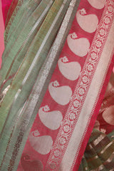Pista Green Ethnic Woven Banarasi Cotton Saree - Chinaya Banaras