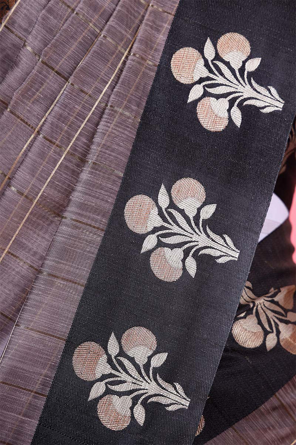 Trout Grey Woven Banarasi Cotton Saree - Chinaya Banaras