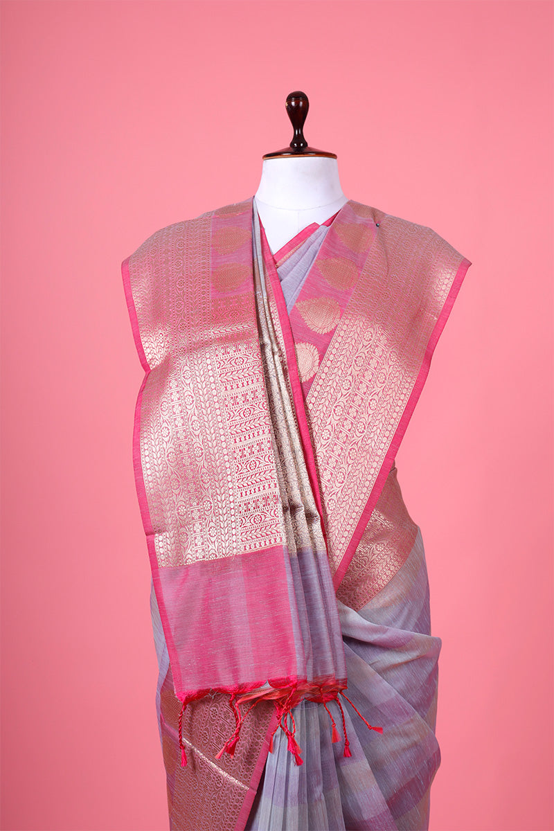 Lilac Woven Banarasi Cotton Saree - Chinaya Banaras