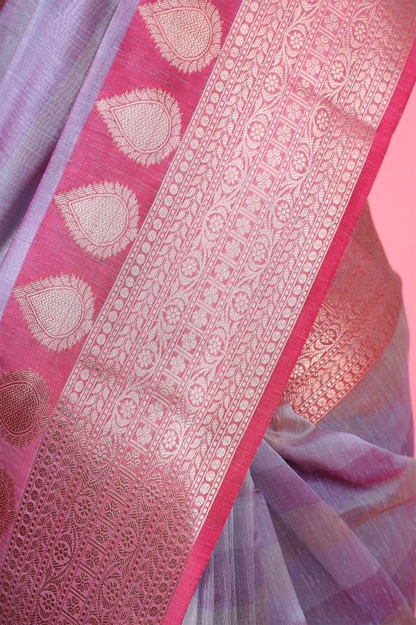 Lilac Woven Banarasi Cotton Saree - Chinaya Banaras