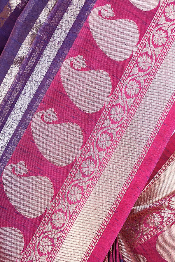 Indigo Ethnic Woven Banarasi Cotton Saree - Chinaya Banaras