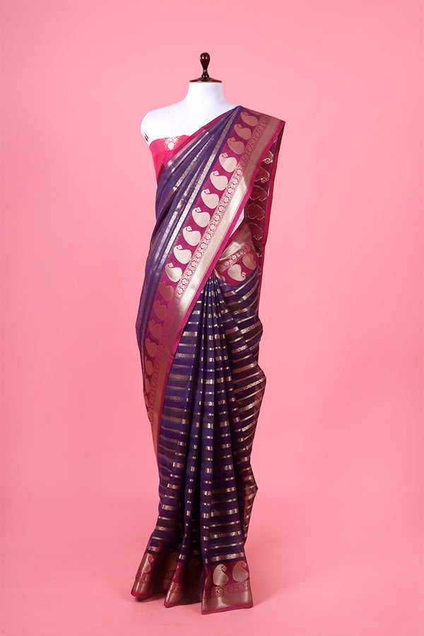 Indigo Banarasi Cotton Saree By Chinaya Banaras