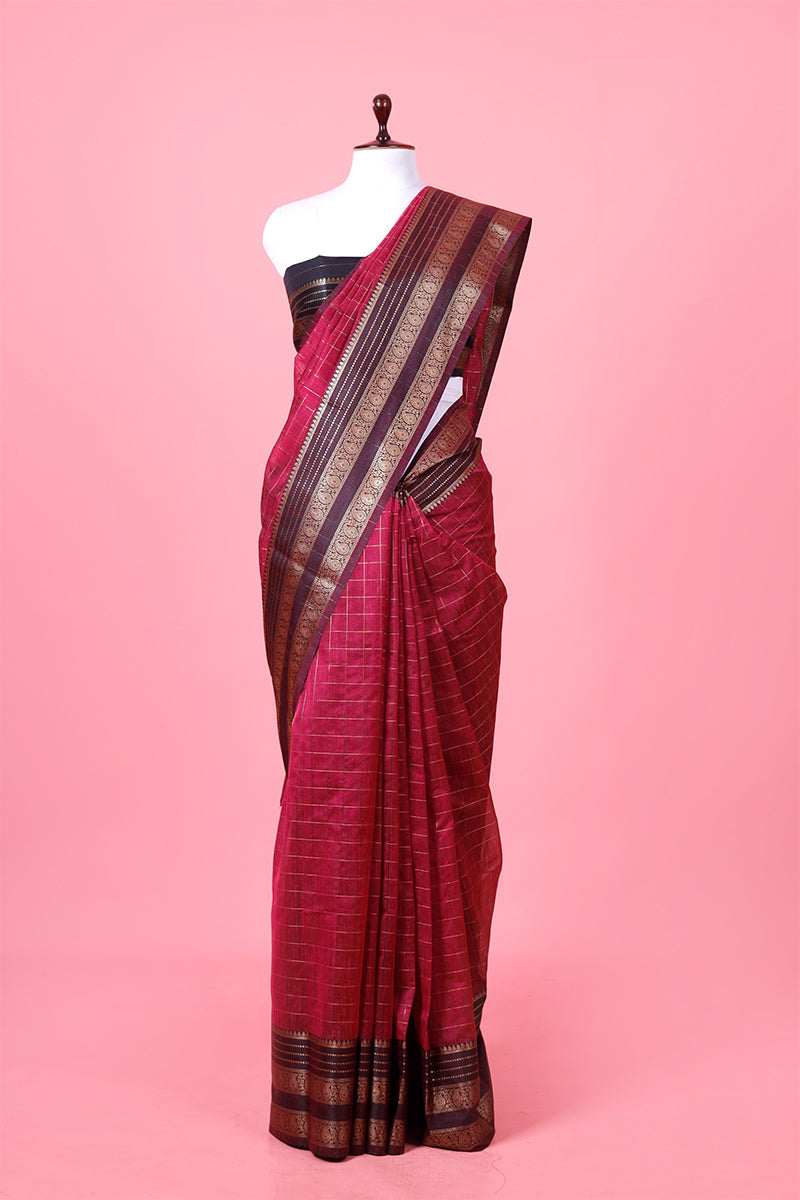 Cotton saree, Banarasi Cotton Saree, 
 raspberry pink Saree, cotton Banarasi saree