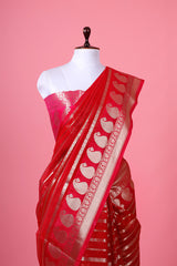Red Ethnic Woven Banarasi Cotton Saree - Chinaya Banaras