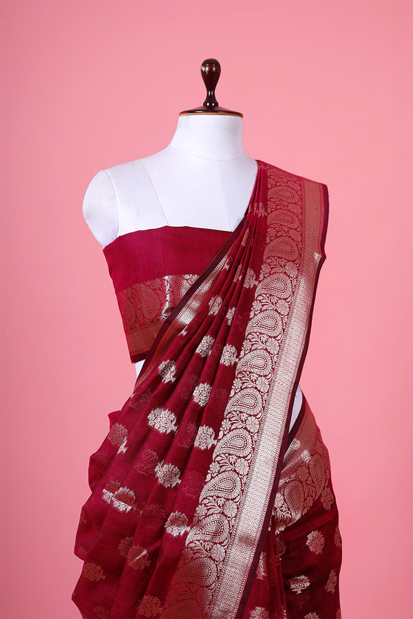 Sangria Purple Woven Banarasi Cotton Saree - Chinaya Banaras