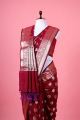 Sangria Purple Woven Banarasi Cotton Saree - Chinaya Banaras