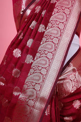 Sangria Purple Woven Banarasi Cotton Saree - Chinaya Banaras