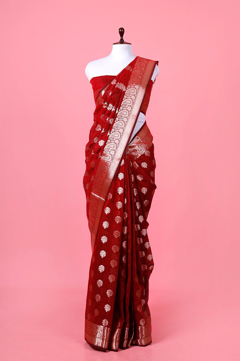 Maroon Woven Banarasi Cotton Saree By Chinaya banaras